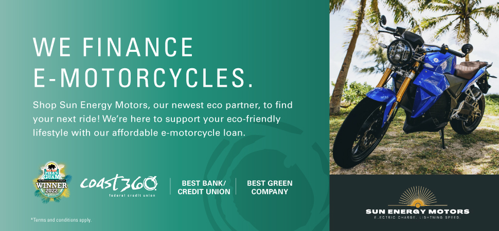 We finance e-motorcycles. Join us for the grand opening of Sun Energy Motors. We'll be onsite, offering on-the-spot financing. Saturday, February 4 at 10AM